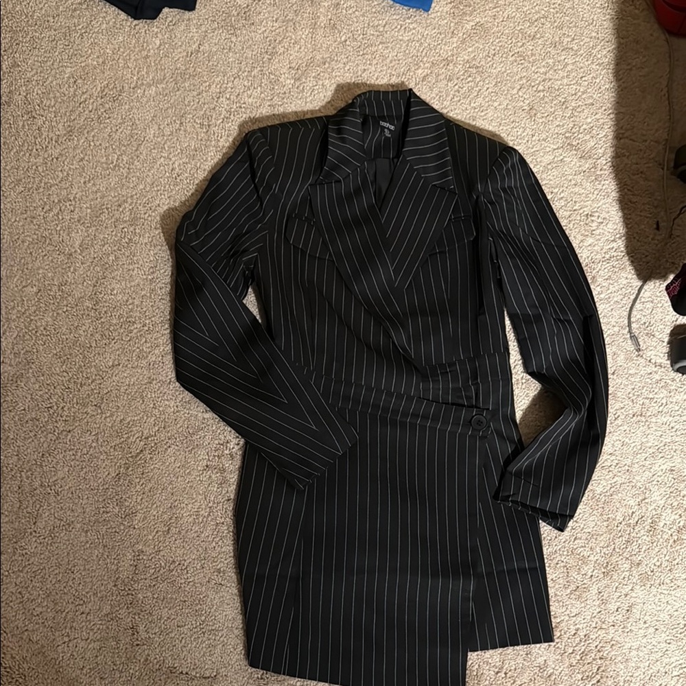 Black Pinstripe Blazer Dress